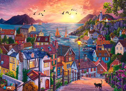 Coastal Town at Sunset 1000 Piece Jigsaw Puzzle