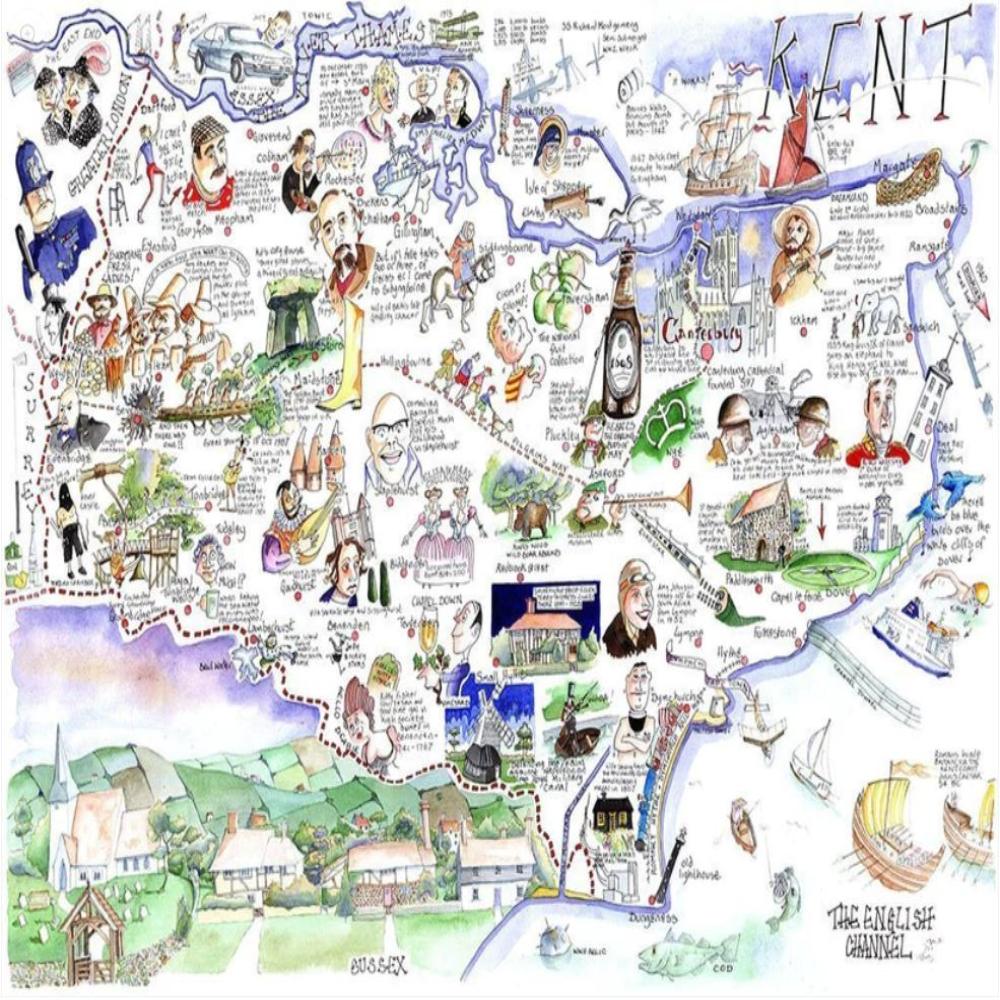 Tim Bulmer's Map of Kent Jigsaw & Tea Towel Gift Bundle