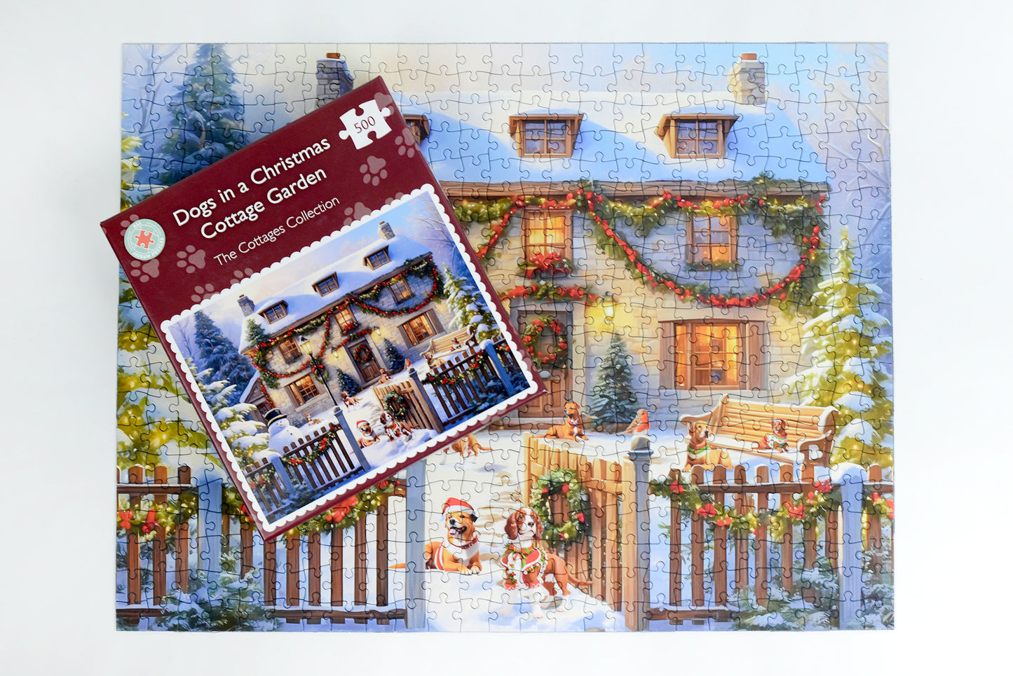 Dogs in a Christmas Cottage Garden 1000 or 500  Piece Jigsaw Puzzle