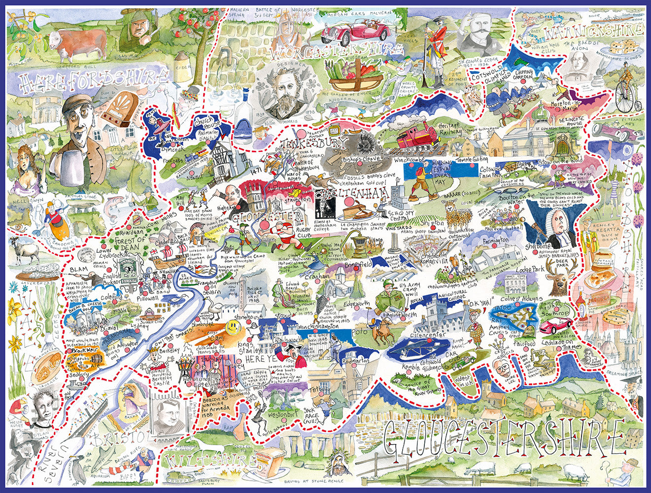 Map of Gloucestershire - Tim Bulmer - 300 Piece Wooden Jigsaw Puzzle