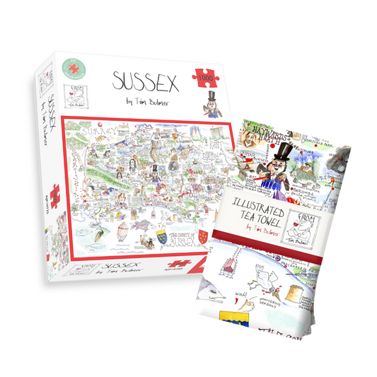 Tim Bulmer's Sussex Map Jigsaw & Tea Towel Gift Bundle