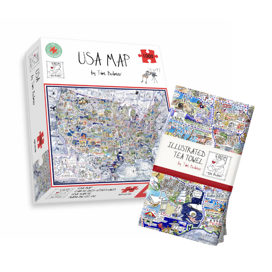 Tim Bulmer's USA Map Jigsaw & Tea Towel Gift Bundle